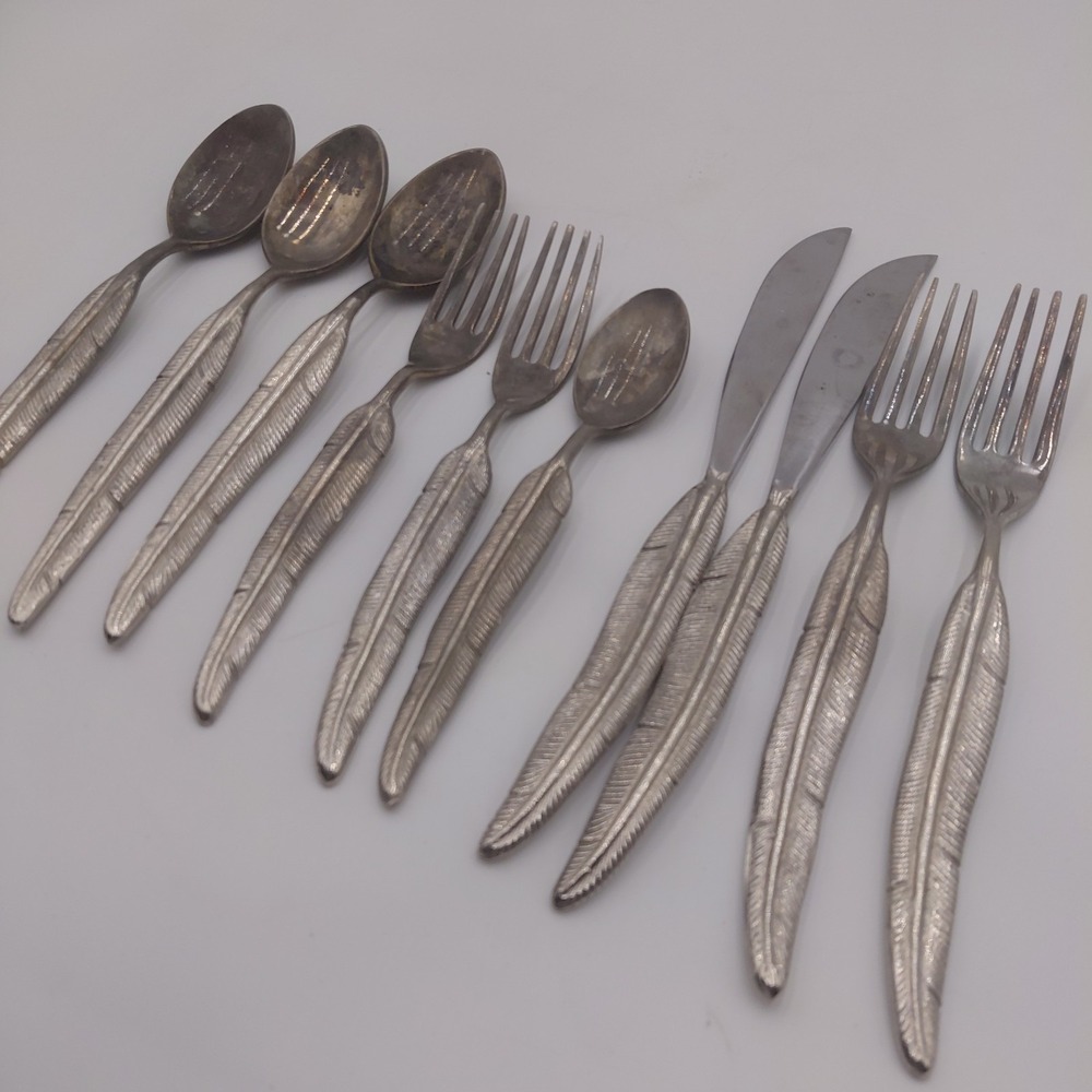 Pottery Barn "Quill" Feather Discontinued Rare Flatware 10 Pieces Eclectic India